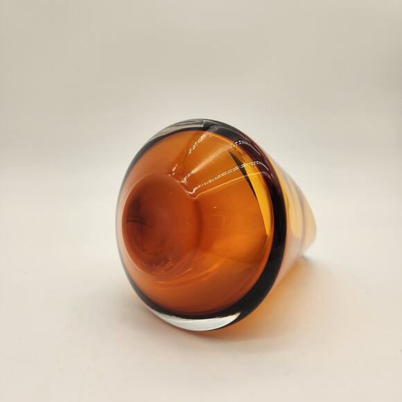 Badash Poland Amber & Clear Art Glass Vase/Candle Holder Handmade Diagonally Cut - Picture 7 of 12